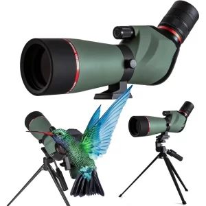 Spotting Scope, 20-60x60 for Target Shooting & Hunting & Bird Watching, BAK4 High Definition, Angled Spotter Scope with Tripod